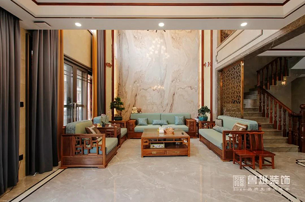 新中式别墅装修客厅实景图